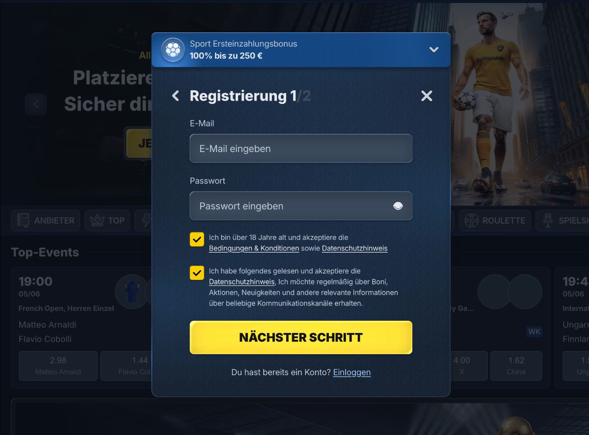 BetRepublic Registrierung Online