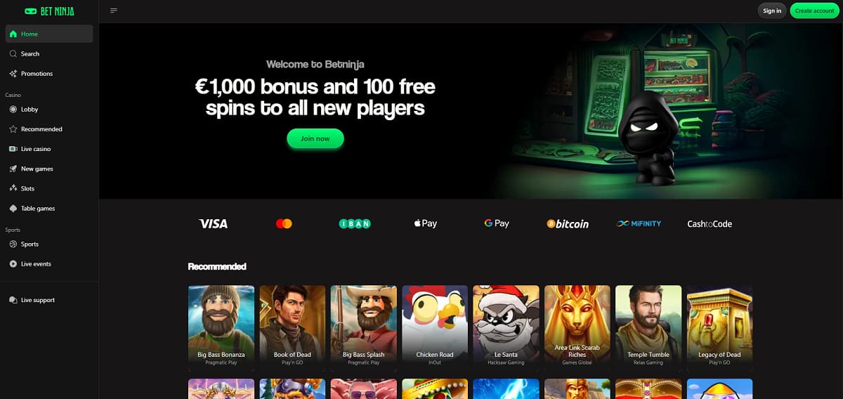 Da man mit einem typischen casino bonus ohne einzahlung meistens an strengen Auszahlungslimits scheitert, stellt Betninja ein erstklassiges Alternativprogramm auf die Beine. Die breite Casino-Lobby lockt mit über 2.000 Spielen, die du mit einem gestuften Bonuspaket von bis zu 1.000 € und 100 zusätzlichen Freispielen optimal erkunden kannst.
